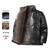 2025 Men's Windproof Leather Jacket - Solid Color, Stand Collar for Middle-aged & Elderly, Business Casual