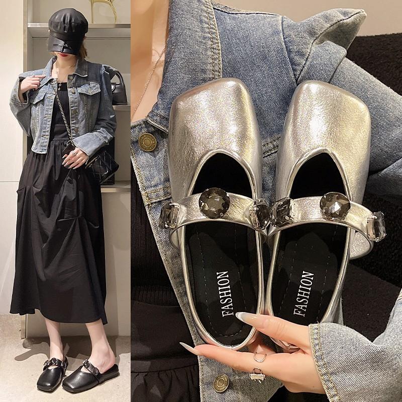 

Женские туфли-лодочки 2025 новая модная универсальная удобная с высоким чувством серебристая нишевая ленивая легкая популярная женская обувь 40 серебряный