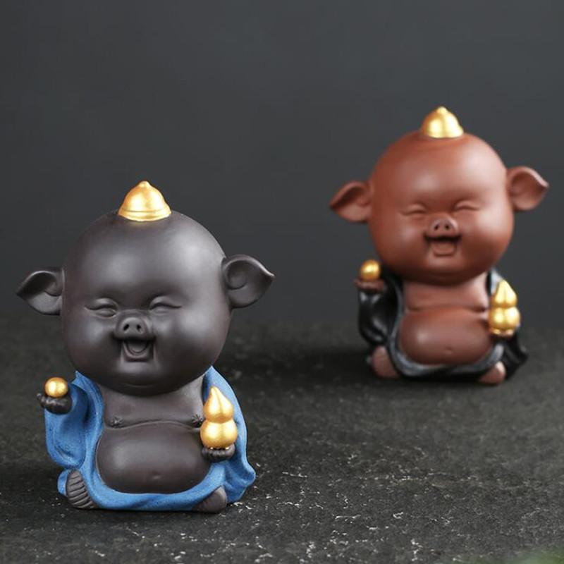 1PCS Handmade Purple Clay Tea Pet Ornaments Lucky Pig Statue Animal Tea Figurine Boutique Tea Decoration Accessories Crafts