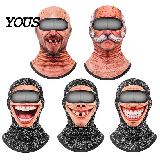 Bequeme Helm-Innenmaske, Maske für ältere Menschen, Skimaske, Realistischer Gesichtsaufdruck Sturmhaube, Neuheit mit Hals für Outdoor-Aktivitäten, Abdeckung, Radfahren, Skifahren