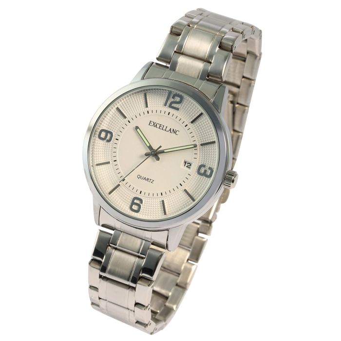 Montre - EXCELLANC - SL28 - Boîtier 41 mm - Bracelet métal argenté 20 mm - Date &amp; aiguilles luminescentes