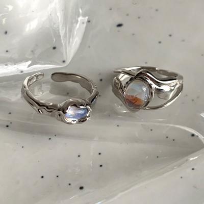 Moonstone Ring Female Cold Wind Open Ring Irregular Index Finger Ring