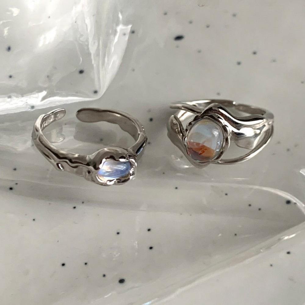 Moonstone Ring Female Cold Wind Open Ring Irregular Index Finger Ring