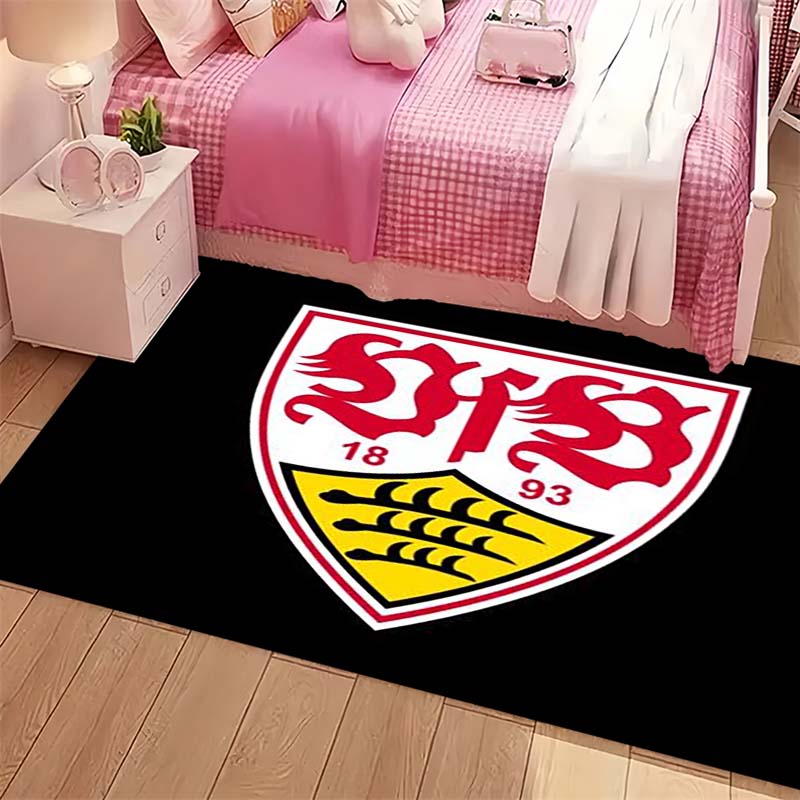 Soccer Club Crest Black Background Print Area Rug Football Fan Non‑Slip Rectangular Floor Mat Game Room Living Bedroom Home Decor Rug
