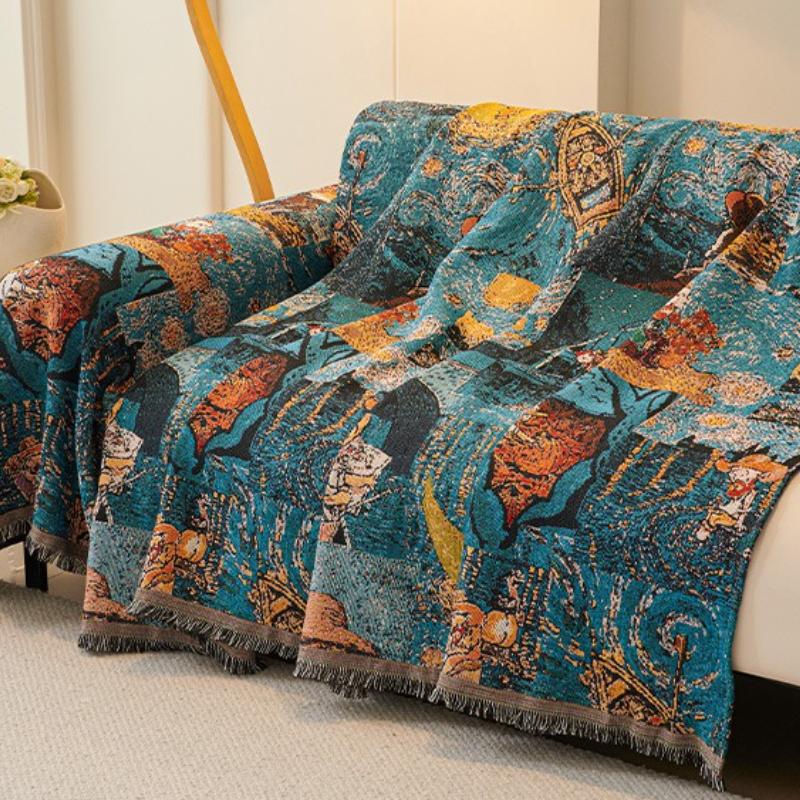 Bohemian Style Plant Printed Sofa Towel Chenille Material Comfortable Skin Friendly Couch Pad Anti Slip Dustproof Home Decor