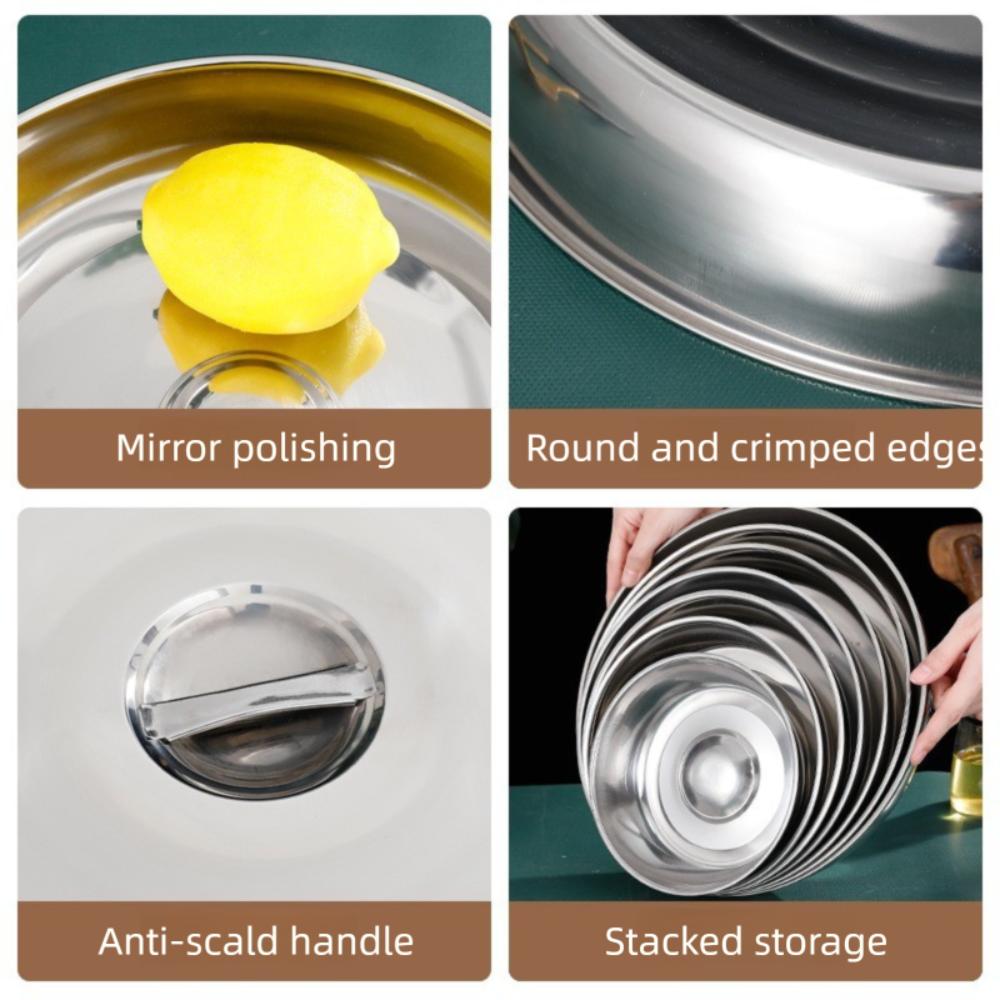 2pcs Round Raised Pot Lids Cover Stainless Steel Teppanyaki Cover Steak Dish Cover Hotel Supplies