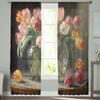 Ölgemälde von Blumenknospen und Blättern, Fenstervorhänge für Wohnzimmer, Schlafzimmer, Küche, Chiffon, durchsichtige Fensterbehandlung