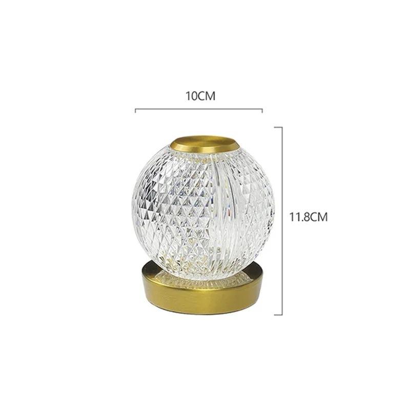 Creative Acrylic Spherical Table Lamp Bedroom Bedside Dimmable Night Desk Rechargeable for Bedroom Bar Restaurant Coffee Shop