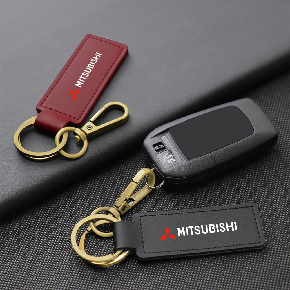 cwvc7 1pcs Metal Leather Keychain Ring Zinc Alloy Chain Key For Mitsubishi Lancer 10 Xpander Pajero 4 Montero V73 Triton Evolution Evo