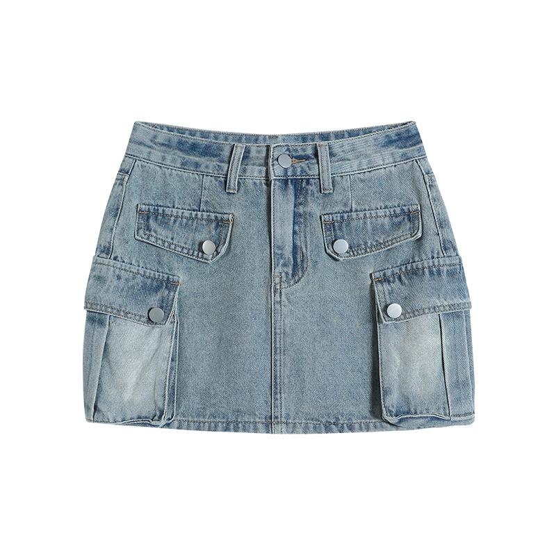 Retro Workwear Anti-exposure Denim Skirt for Women In Summer New A-line High-waisted Slim Hot Girl Short Skirt