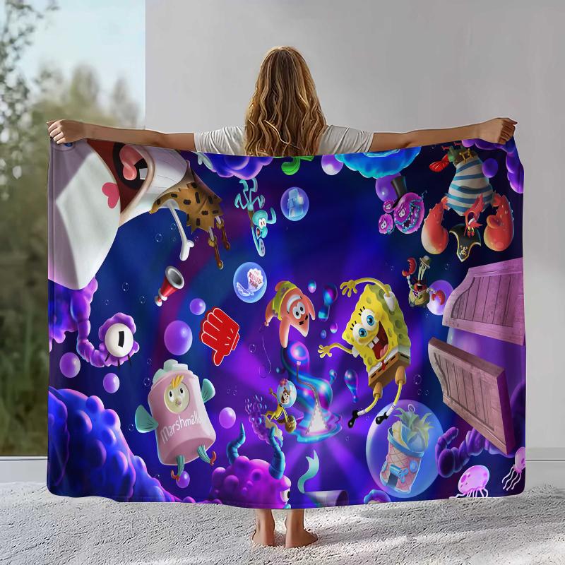 Funny S-SpongeBob Patrick Star Cartoon Flannel Blanket,Ultra Soft Warm Plush Throw for Home Bedroom Bed Sofa Cover Camping gift