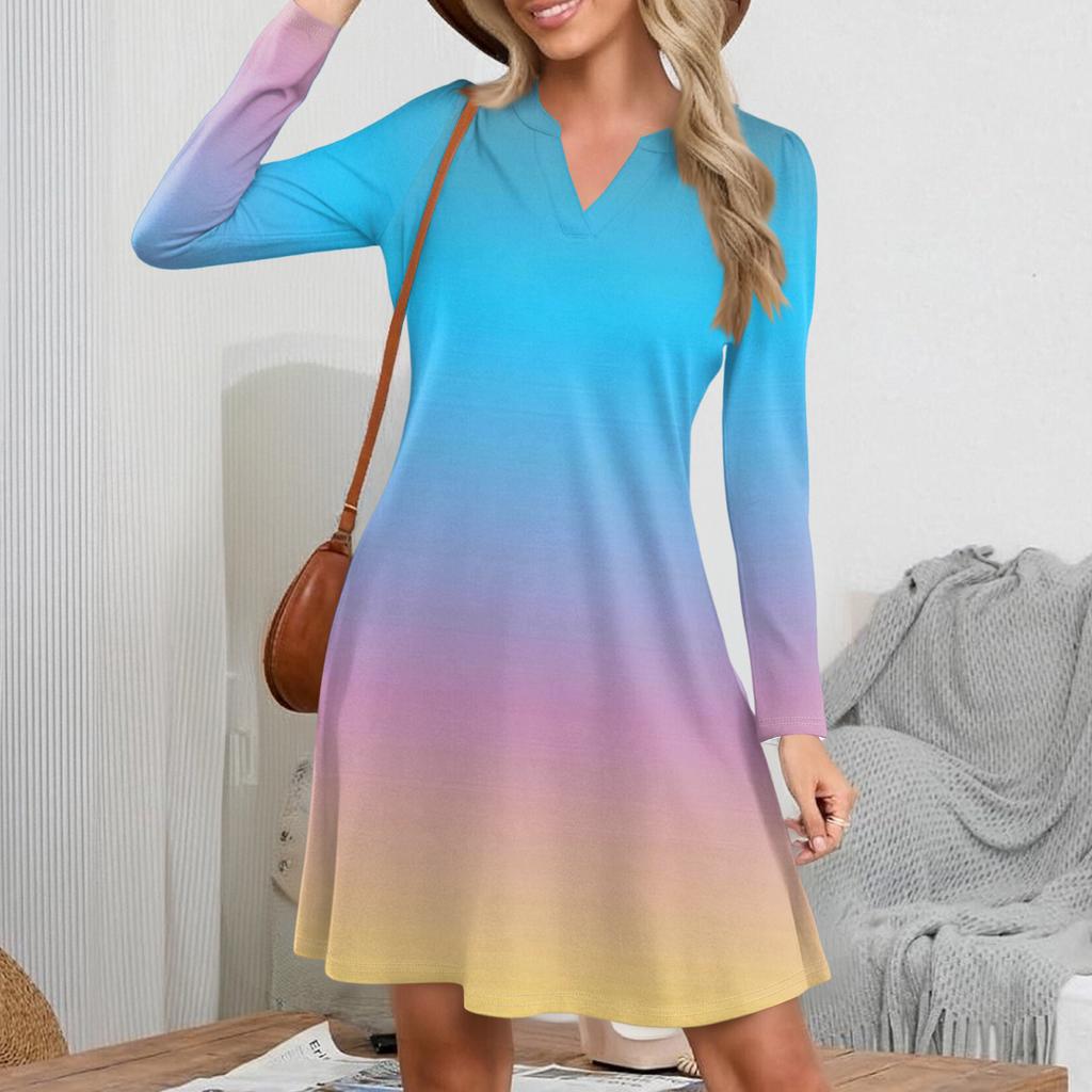 Women's Fashion Gradient V-neck Long Sleeve Dress
