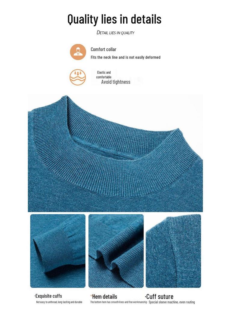 Pull en maille à manches longues et col semi-montant style coréen pour homme