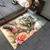 Cat surrounded by colorful flowers carpet Yoga living room room decor children's crawling mat doormat area rug games mat