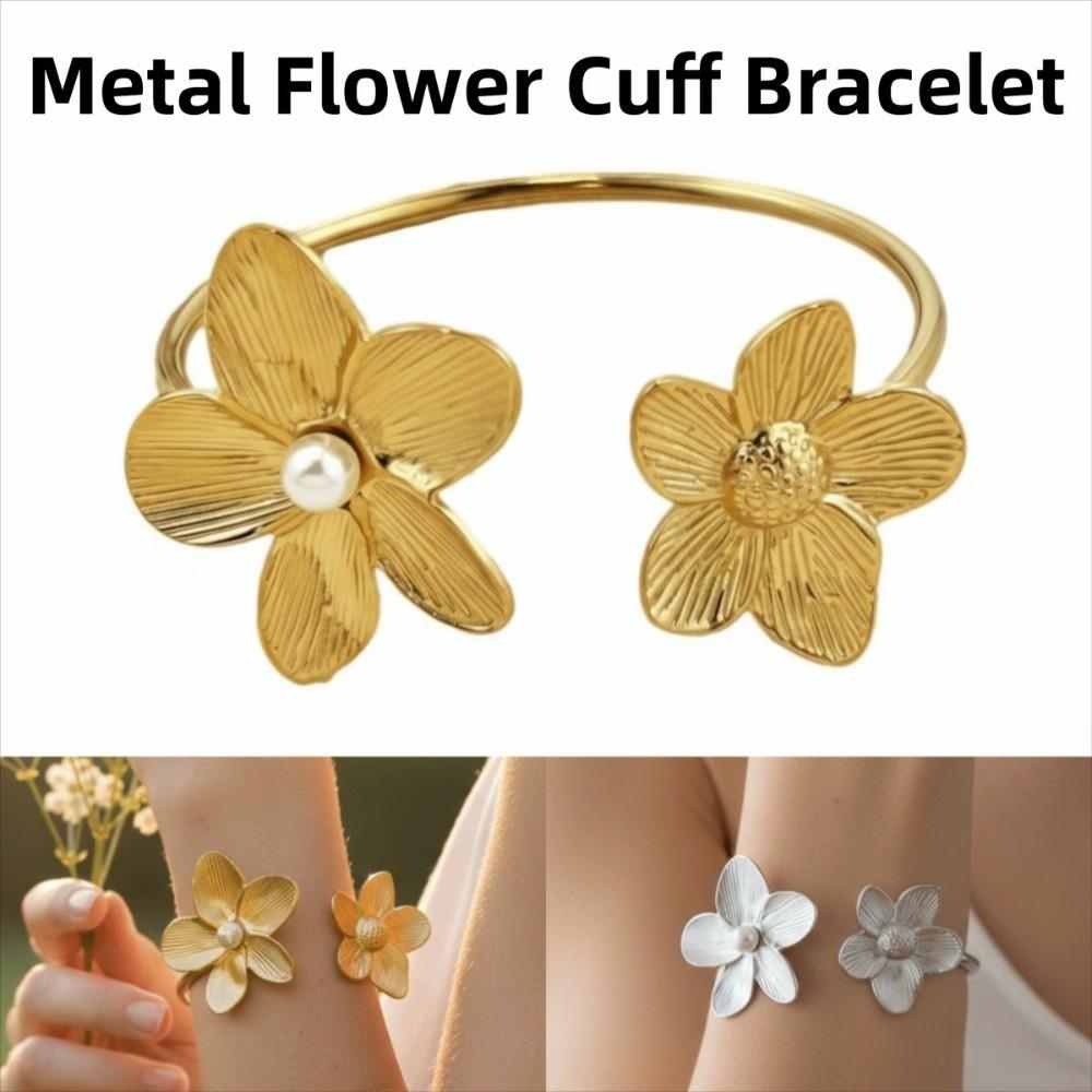 Fashion Flower Cuff Bracelet Gold Color Open Arm Bangle Exquisite Vintage Elegant Bangles  Wedding