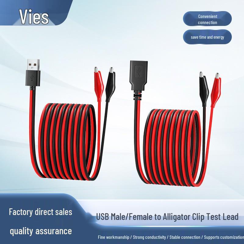 

Custom USB Male/Female to Alligator Clip Low Voltage Test Cable Short USB Male to Red/Black Medium Clips