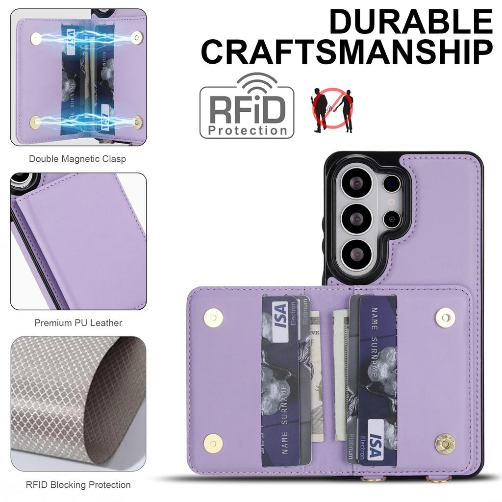 Crossbody Lanyard Credit Cards Wallet Leather Case for Samsung Galaxy S26 S25 Plus S24 FE S23 Ultra S22 S21 Strap Flip Cover