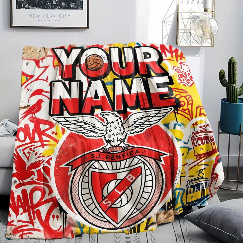 Custom Name,S.L. Benfica Printed Flannel Blanket, soft throw for bedroom sofa, washable, Christmas present, great gift.