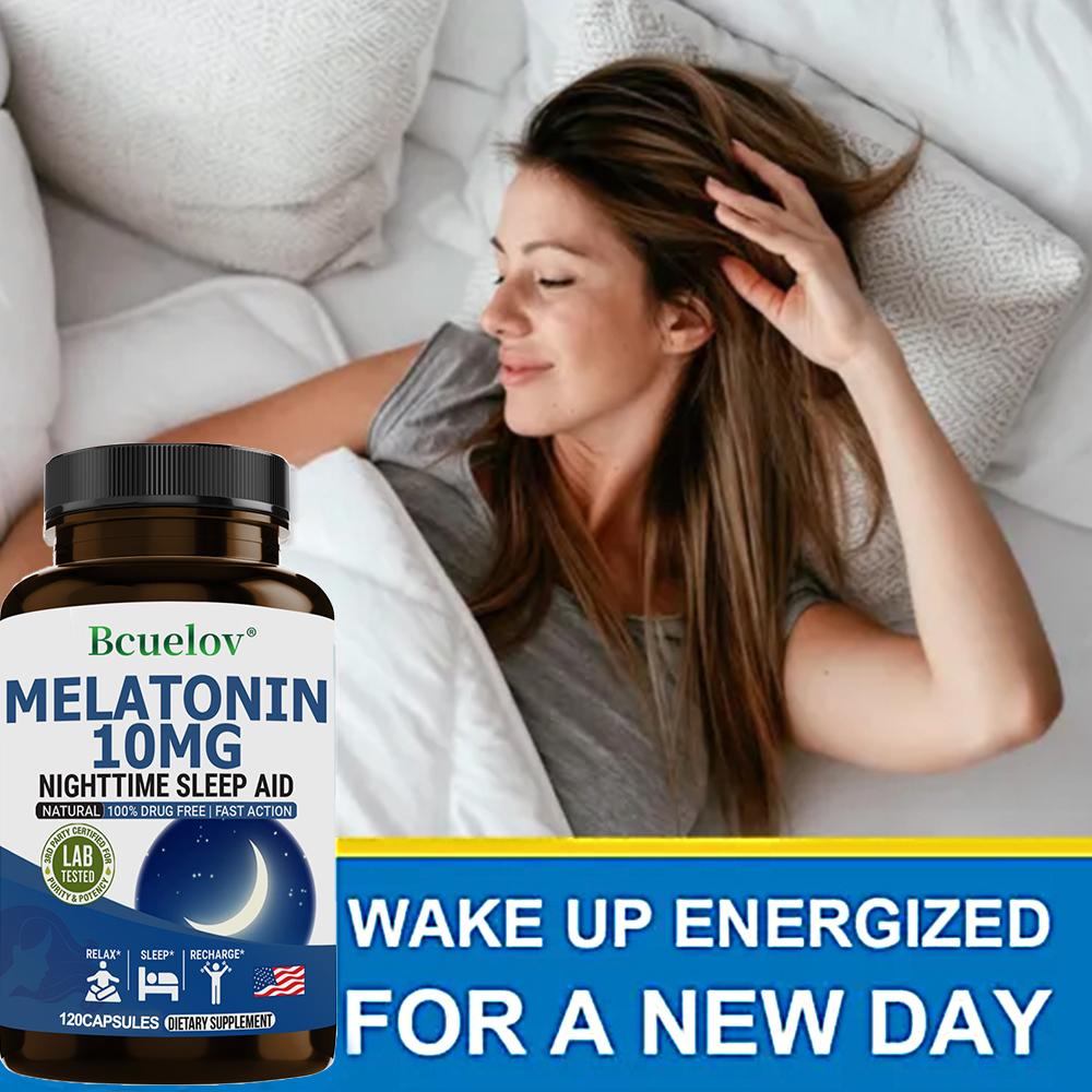 Bcuelov Melatonin Capsules 10mg Relieve Emotions and Improve Difficulty Falling Asleep 120 Capsules
