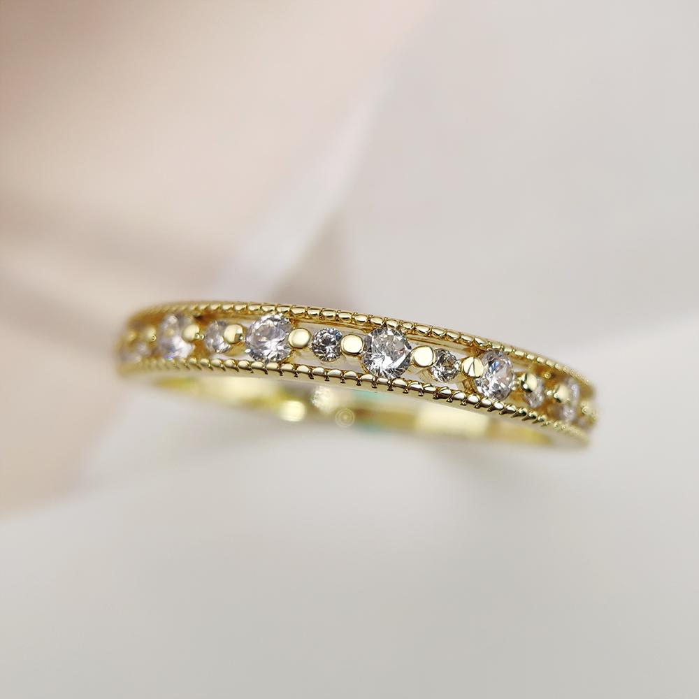 Trendy Elegant Dainty Rings For Women Romantic Women's Ring Shiny Zircon Gold Color Thin Finger Ring Accessories Jewelry KCR088