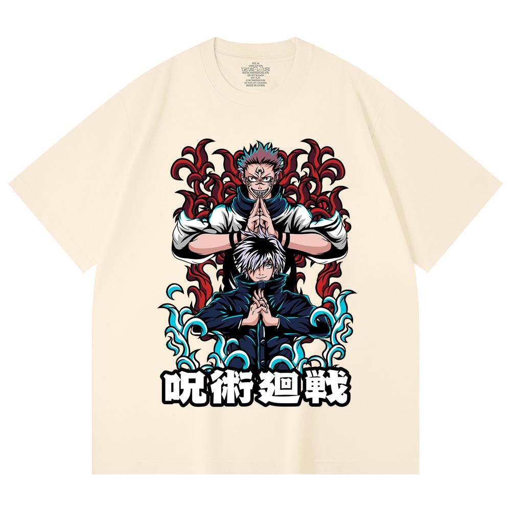 

230 г/м² 100% Хлопок Jujutsu Kaisen V49 Годжо Сукуна Принт Унисекс Тяжелая Хлопковая Футболка XS абрикосовый