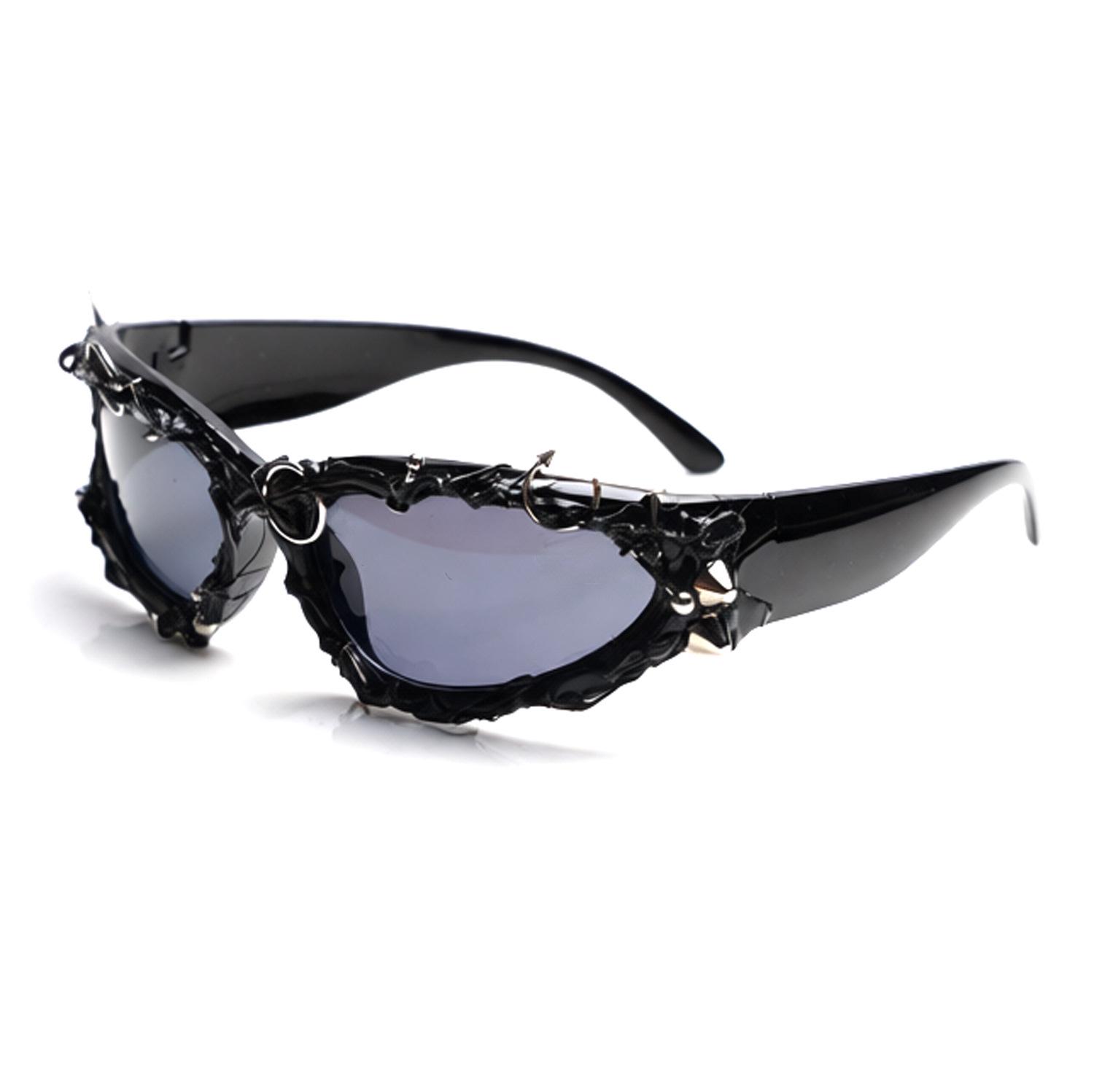 Avant-garde Black Vinyl Dark Brother Handmade Festival Sunglasses