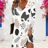 Women Plus Size V Neck Long Sleeve Abstract Printed A Line Dress