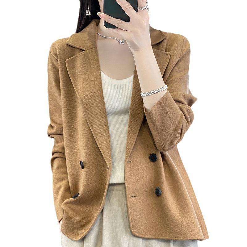 Women's Suit Cardigan Temperament Solid Color Tops Autumn Long Sleeve Fashion Jacket Ageing Casual Chic