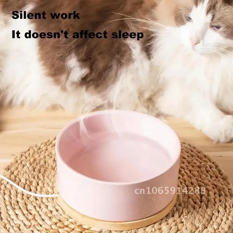350ml Pet Control Water Feeder,Thermal Cat Water Electric Wood Bowl,With Bowl,With Thermostatic Base,Heating Ceramic Heated