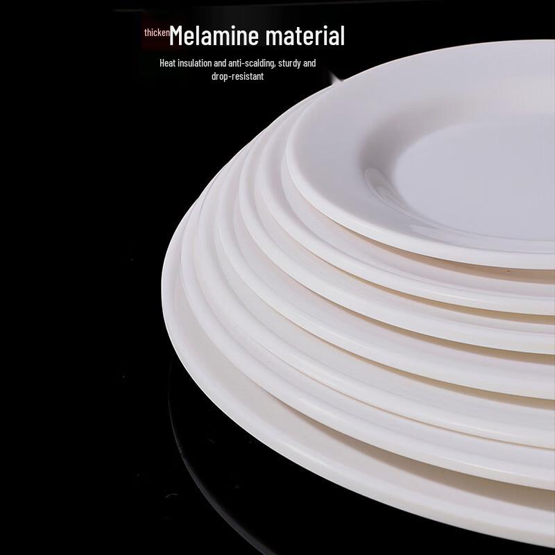 A5 Melamine White Flat Round Plates, 10-Pack