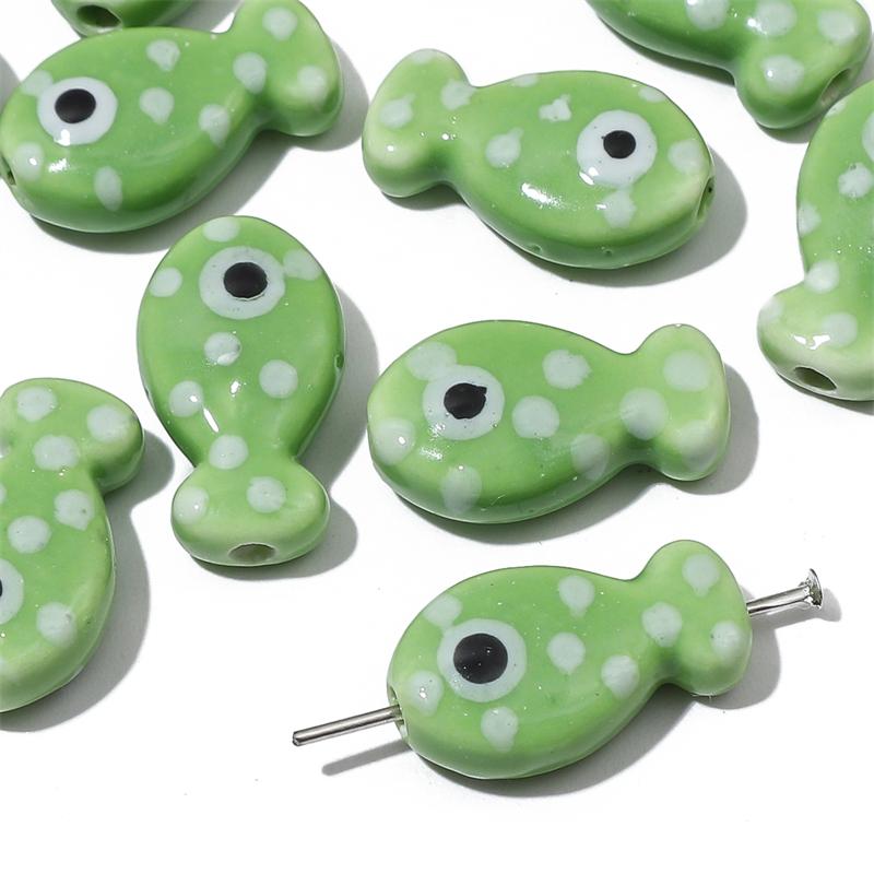 2Pcs Ceramic Beads Hand-painted Polka Dot Double-sided Fish Beads For DIY Bracelets Necklaces Jewelry Making Accessories