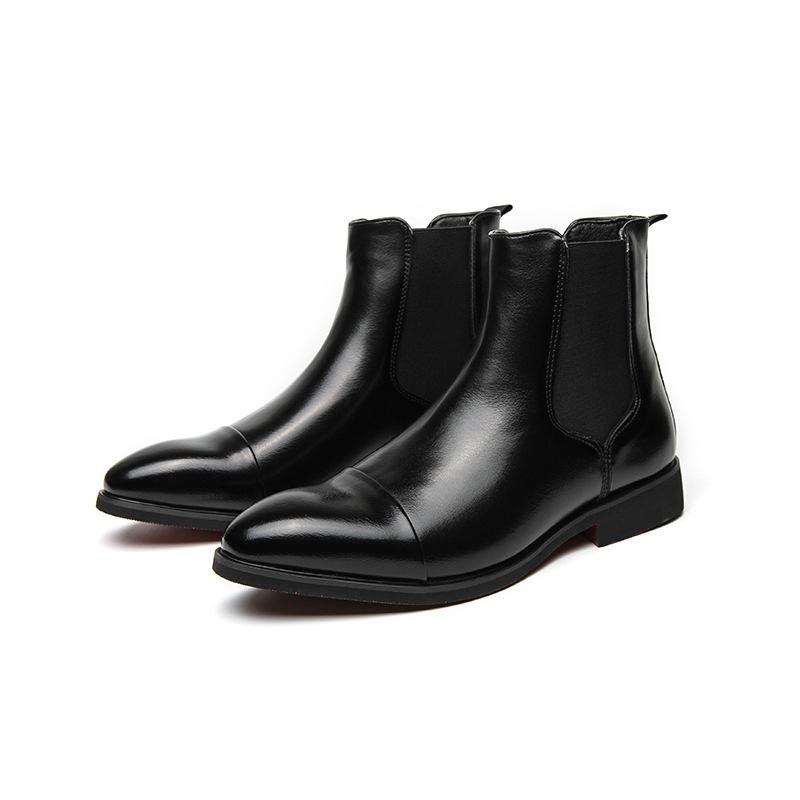 

New men s shoes large size casual leather boots fashion high top trend glossy boots 38 чорний