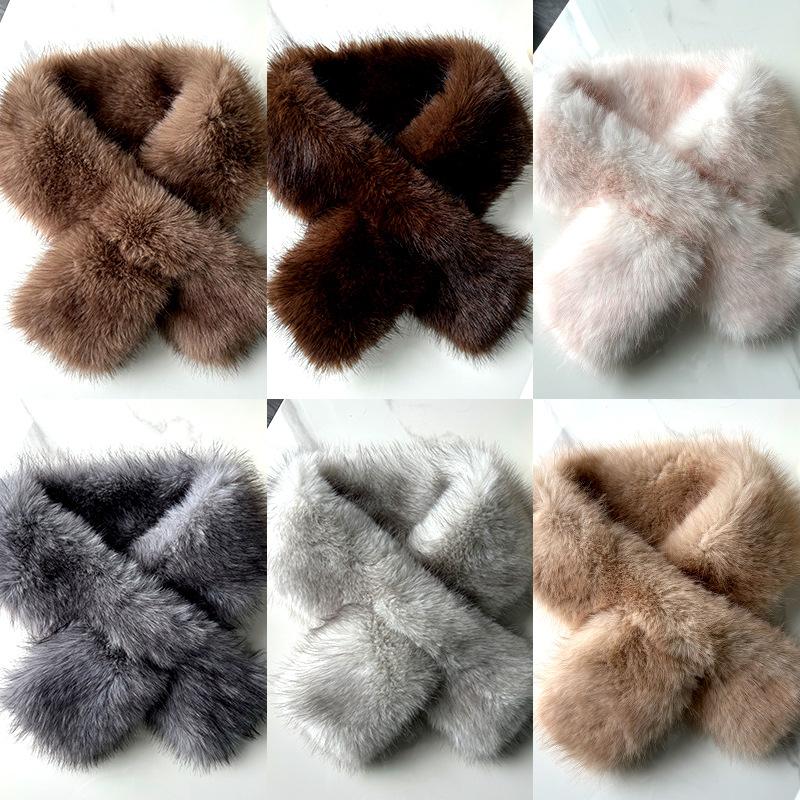 Imitation Fuchs Pelz Schal Winter Einfache Mode Vielseitiger Kreuzschal Pelzkragen Doppelseitig Verdickter Warmer Plüschschal