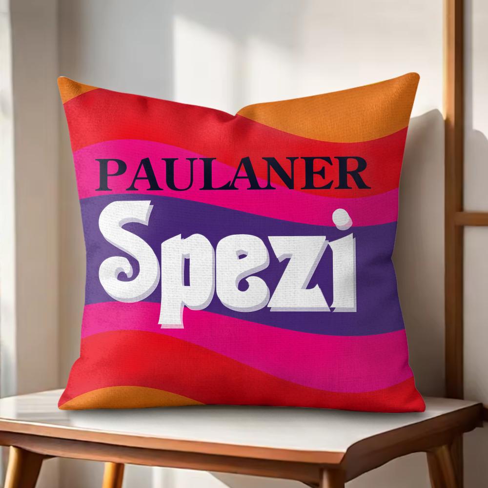 PPaulaner SSpezi Logo Cushion Cover Natural Linen Organic Fabric DoubleSided Printing Couch Pillow Covers Home Decor