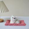 Simulated Cat Toy with Cloth Mat Lifelike Meowing Plush Kitten Model Stuffed Animal Doll Home Office Desktop Decoration Ornament