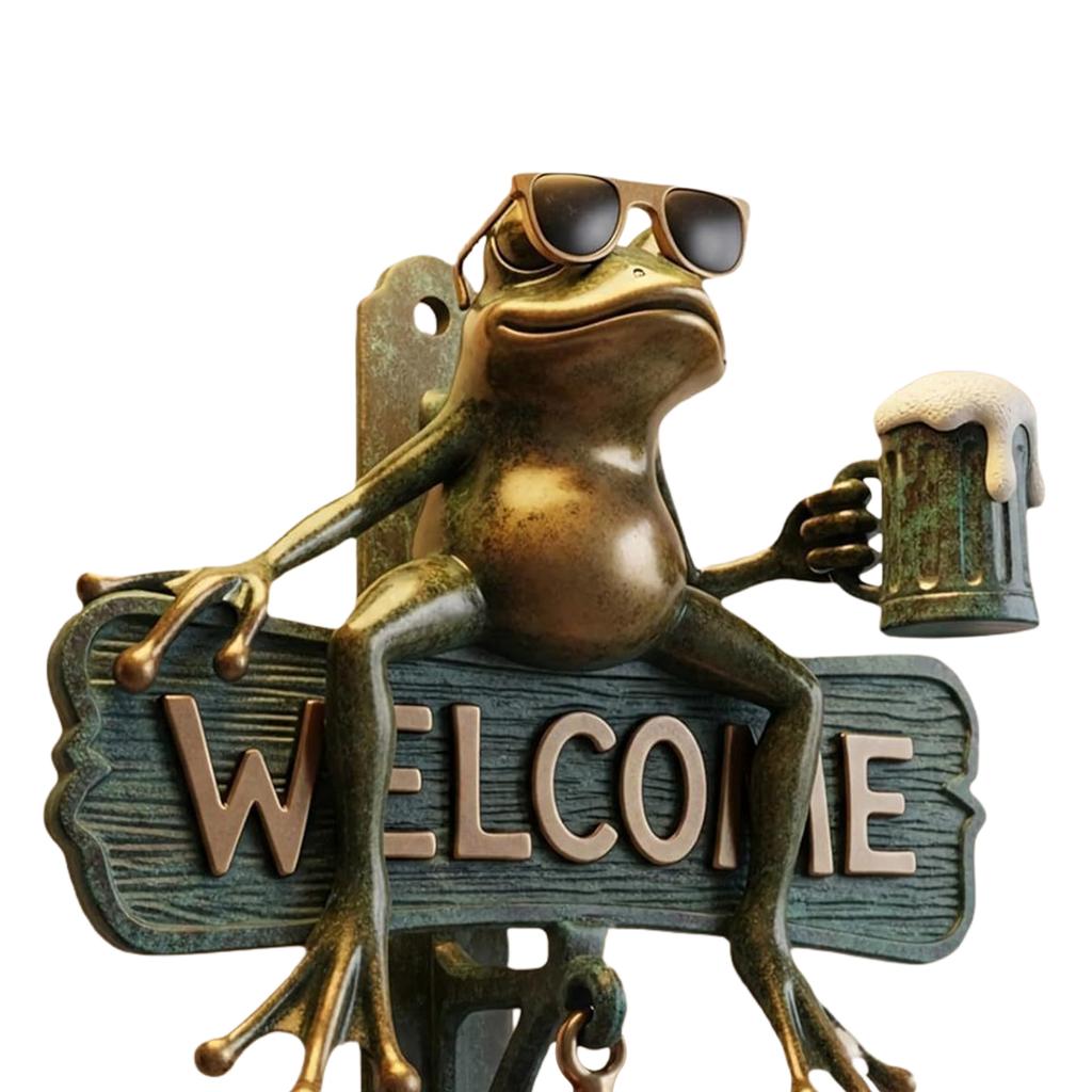 Beer-Drinking Frog With Sunglasses Creative Funny Outdoor Decorative Door Bell Chill Frog Welcome Sign Home Decor Gifts
