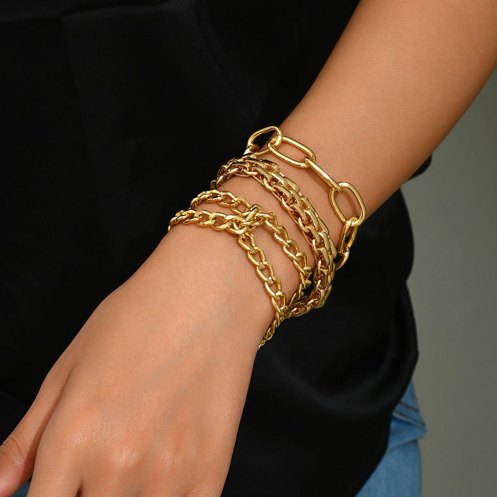 European and American multi-layer bracelets ins cold wind personalized design stacked metal bracelets women's tide hip-hop jewelry