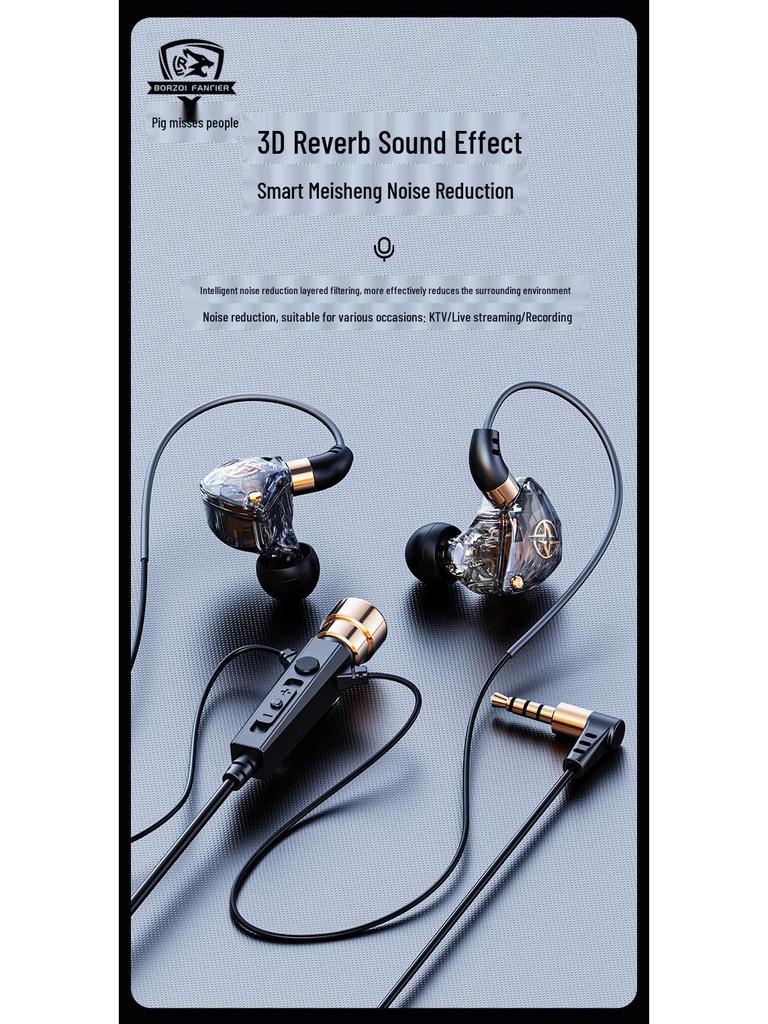 New Stereo Over-Ear Wired Headphones with Live Singing and Reverb Monitoring for K-Song Recording