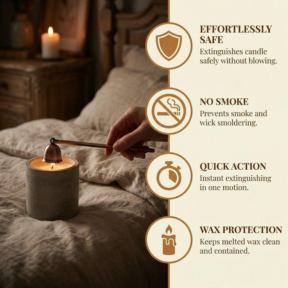 Stainless Steel Candle Extinguisher Long Handle Anti-Slip Wick Snuffer Bell Shape Retro Candle Flame Snuffer Gift Idea