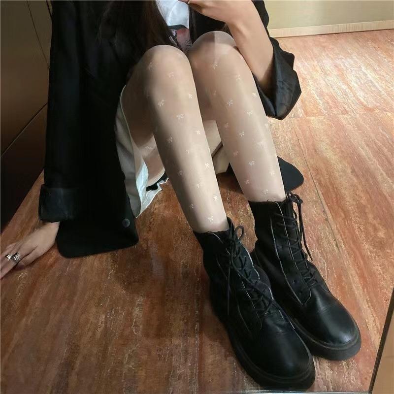 Dámské sexy Vintage falešné punčochy s potiskem mašličky z tenké síťoviny