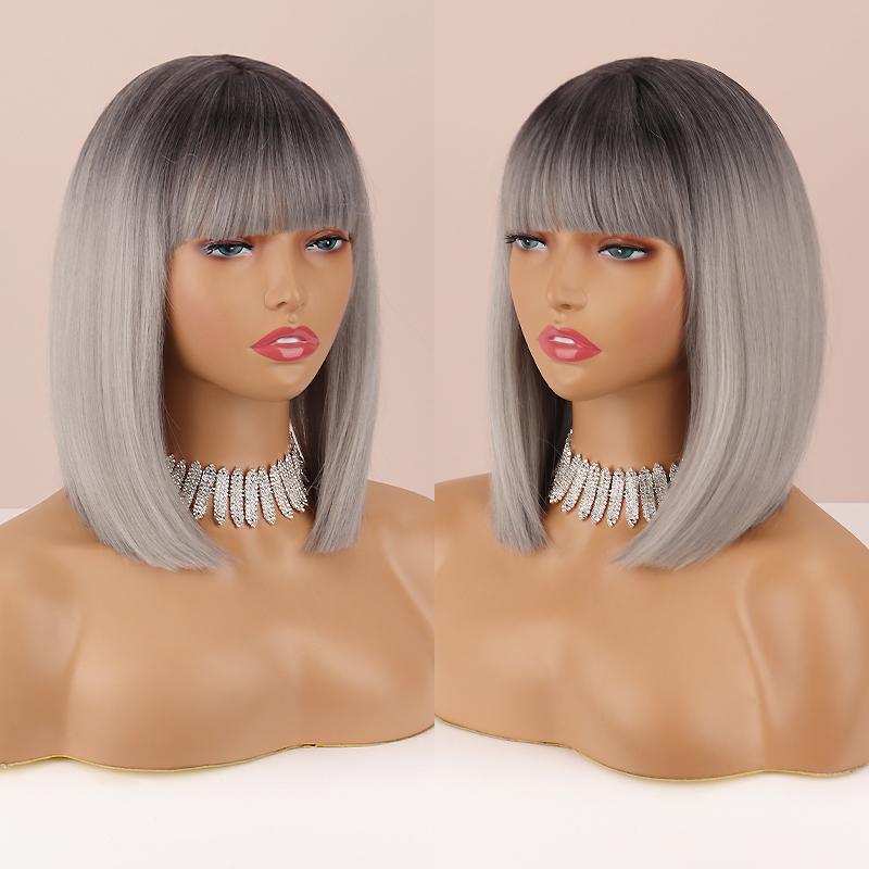 LISI HAIR Peruca curta e reta com franja na altura dos ombros, peruca sintética natural de uso diário, cor marrom escuro, bob