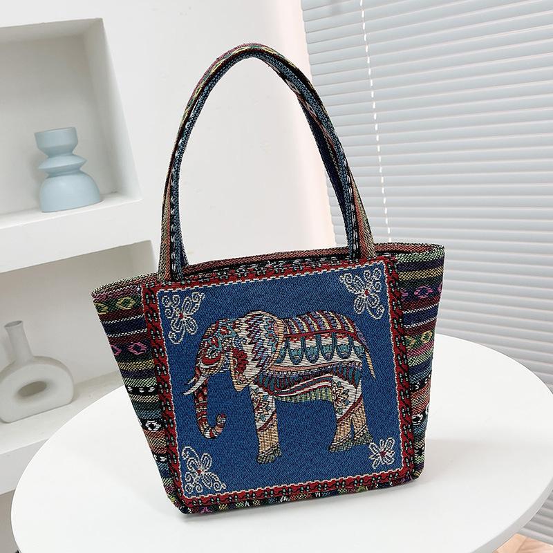 Middle mother handbag women's canvas bag new double-sided embroidered portable small square bag women's bag