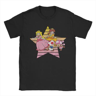 Super Marios Bros Princess Peach  Daisy Star Duo TShirts for Unisex Pure Cotton Tees Crew Neck Short Sleeve T Shirts Printed Tops