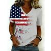 V-Neck Short Sleeve T-Shirt With Blue White Striped Print Loose Fit Casual Top Women 2025