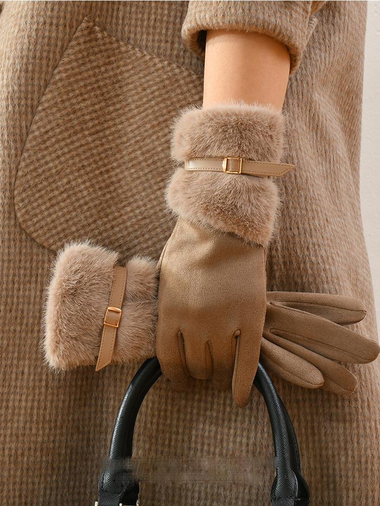 Warm Gloves Women's Winter Driving Fleece Thickened Warm Gloves Women's Cycling Windproof Touch Screen Gloves