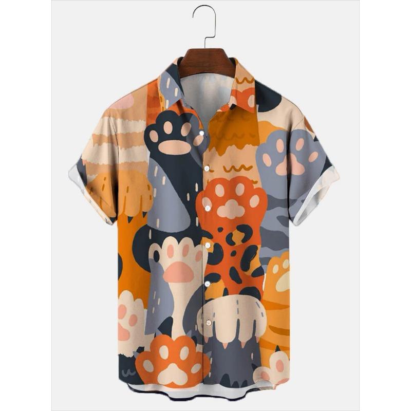 Hawaii Men's Shirt Anime Shirt Cartoon Short-sleeved Tops Summer Casual Men's Clothes Street Animals Cats Retro 3d Tees