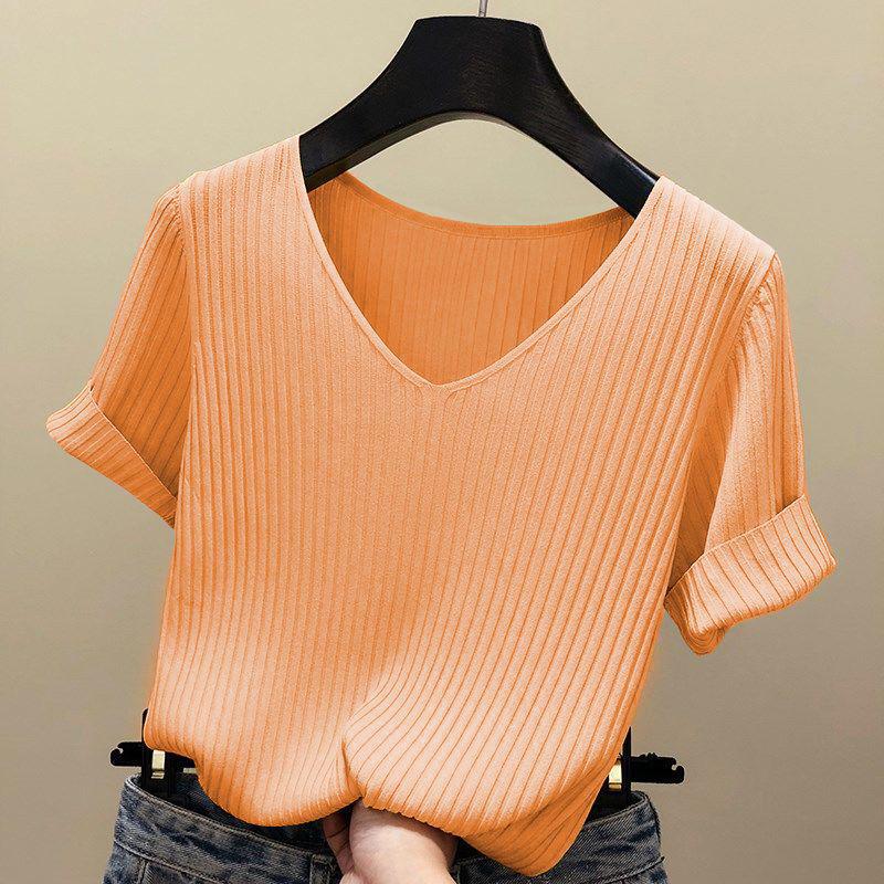 Ice Silk Women's Slim-Fit V-Neck Knit Top - Spring/Summer 2026 Trend