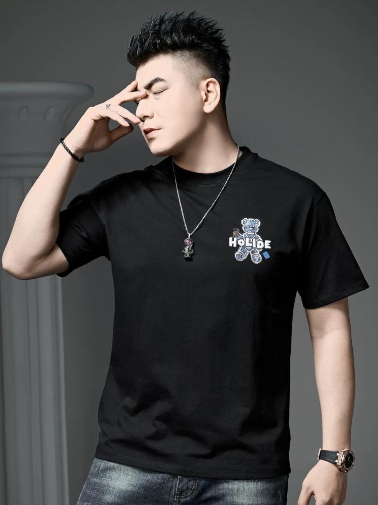 Ozhouzhan 2025 New Short sleeve T-shirt Men s Summer Trendy Bear Print round Neck Top Half Sleeve T-shirt Men 2XL белый