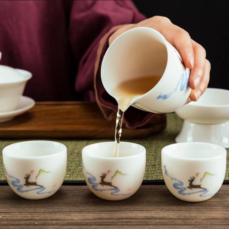 Chińska biała porcelanowa mała filiżanka do herbaty, domowa, osobista filiżanka, wysokiej jakości ceramiczny zestaw do herbaty Kungfu, akcesoria do ceremonii herbacianej