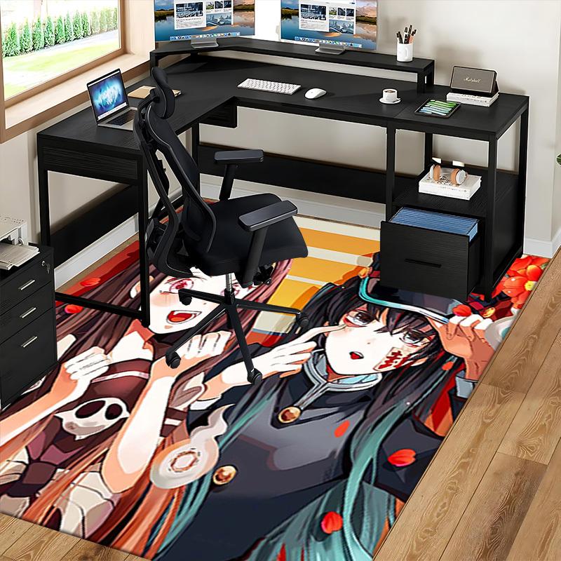 1pc Anime Cartoon Design Office Chair Mat - Demon Slayer Nezuko Kamado Flower Pattern Non-Slip Carpet for Home Decor, Suitable for All Seasons.Q090